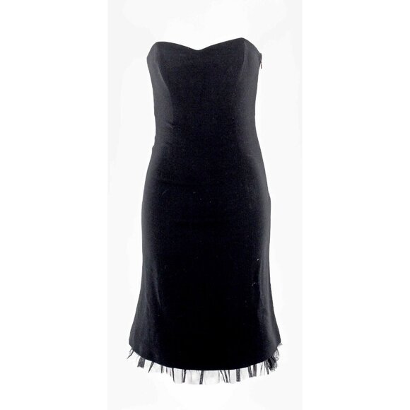 Moschino Sz 8 US Black Crepe Tulle Slip Strapless 100% Wool Fit Flare Dress - Picture 2 of 7